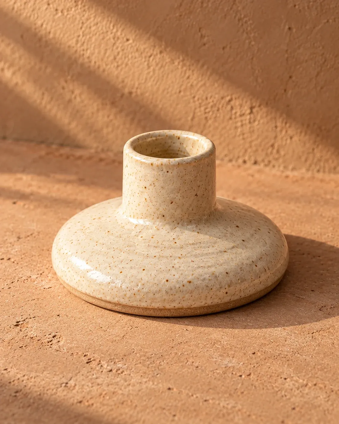 Candle Holder in Oat, a warm pale glaze
