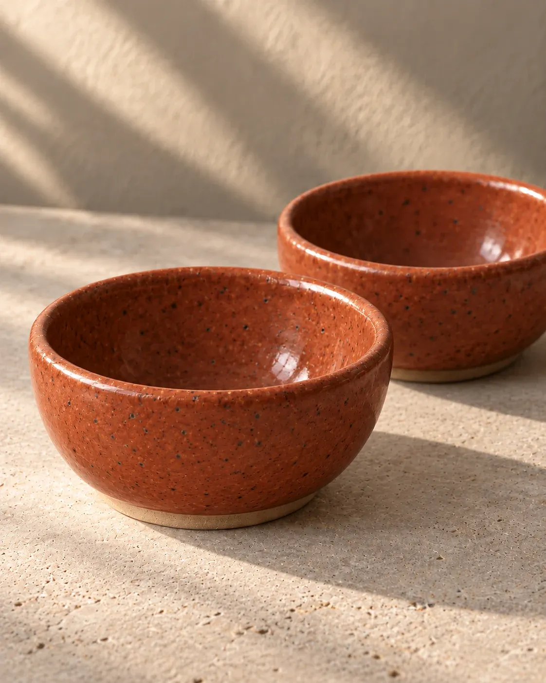 Clay glaze detail of Pinch Pair, the two-bowl pair